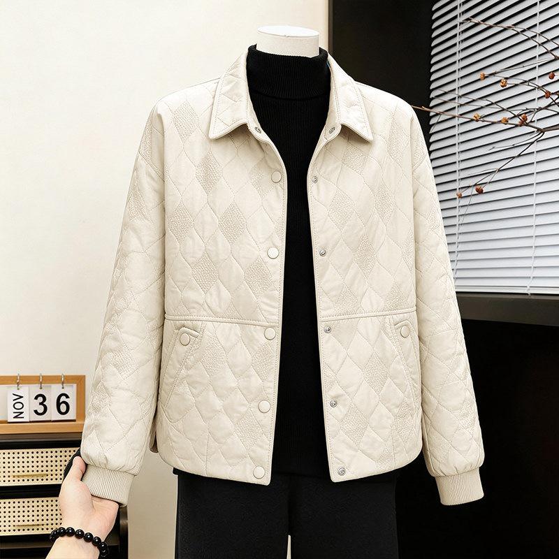 

Mother s Day Stylish Diamond Pattern Lightweight Jacket for Middle-Aged and Elderly - Slimming Spring/Autumn Age-Defying Top L (115-140 lbs)