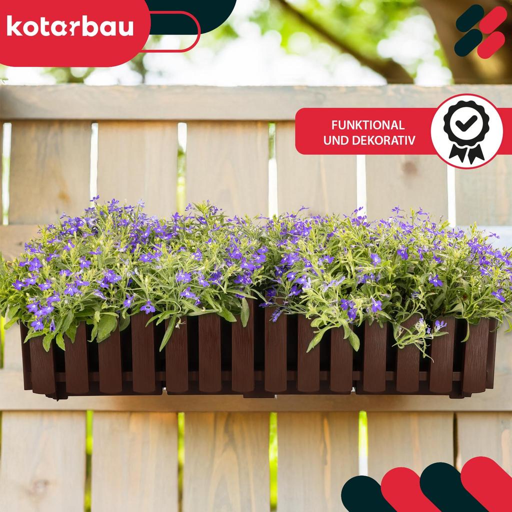 Flowerpot Balcony Terrace Box with Hooks Irrigation System Brown 60cm