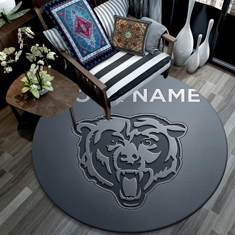 Custom Name,Chicago Bears pattern round rug,Carpet Rug for Living Room Bedroom Playroom ,Non-slip Floor Mat,Holiday Gifts and Birthday Gifts.
