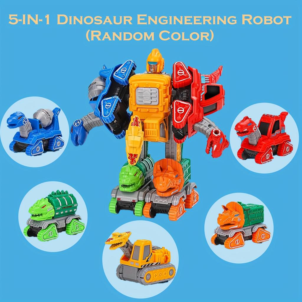 5in 1 Dinosaur Transforming Toys for Boys Dinosaur Car Action Figures Transform Dino Robot Children Educational Fine Motor Skill Take Apart Toys