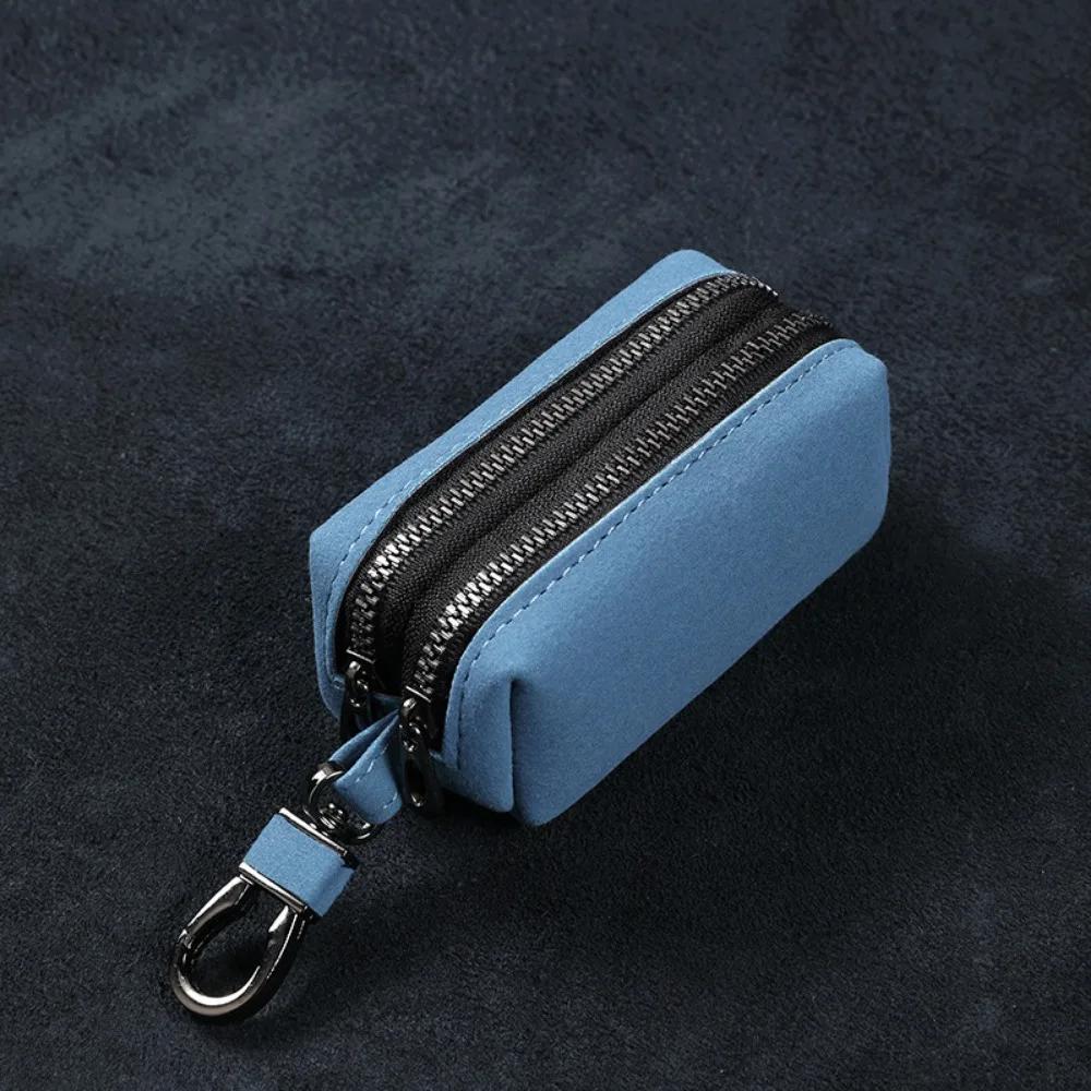 Portable Keychain Wallet for Men Women Large-Capacity Double Zipper Key Pouch Bag Suede Leather Key Case Unisex Coin Purse