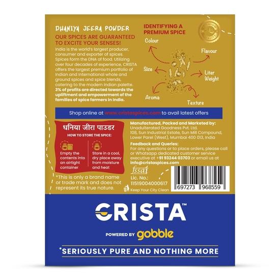 CRISTA Dhaniya Jeera Powder | Coriander & Cumin Mixed Spice Blend | Zero Added Colours, Fillers, Additives| Green Colour | 100 Gms