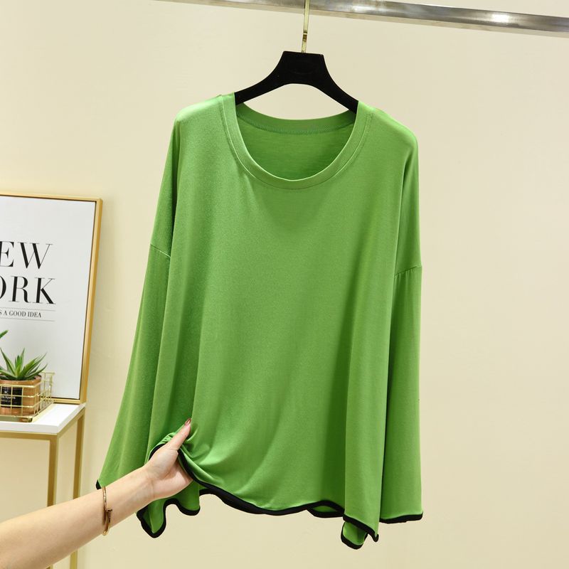 

Рубашка-поддева очень большого размера, женская, весенняя, свободная, до 100,00 кг, пижама, большого размера, женская, большого размера, из модала, с длинными рукавами, футболка-топ Fruit Green L (Recommendation 40.00 kg-80.00 kg