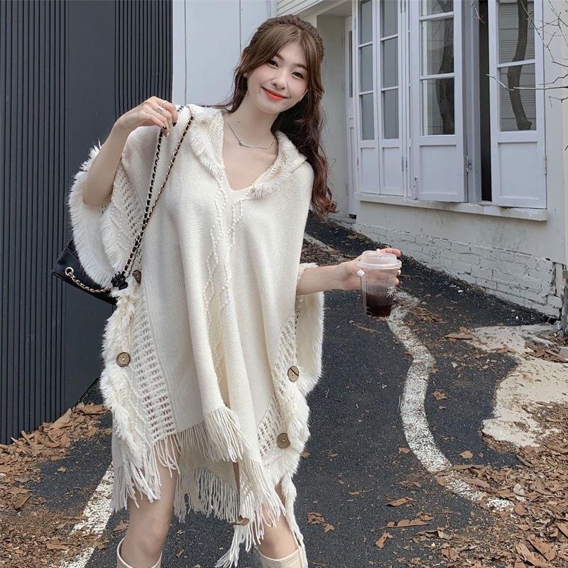 Gradient Tie-Dye Ethnic Shawl Cape - Knitted Women's High-End Travel Outerwear