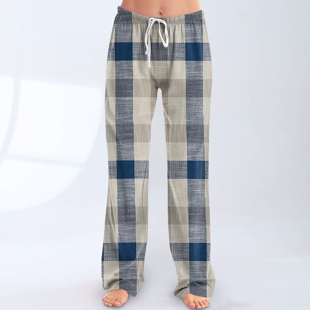 Womens Pajama Pants Sleepwear Casual Drawstring Elastic Waist Pants Comfy Straight Yoga Loose Trousers