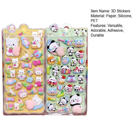 3D Puffy Stickers Panda Rabbit Bear Animal Squishy Stickers for Kids Cute Bubble Butt Stickers for Crafts Phone Case Decor