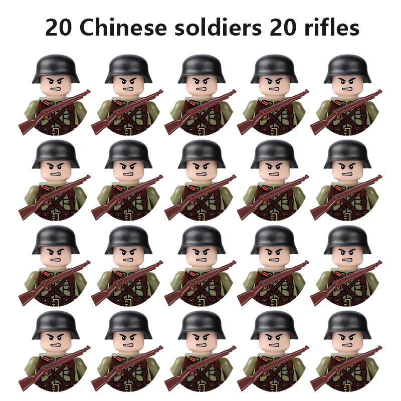 20Pcs/Set WW2 Military Soldier Array Soviet US UK France Japan Canada Italy China Building Blocks Action Figure Bricks Kids Toy