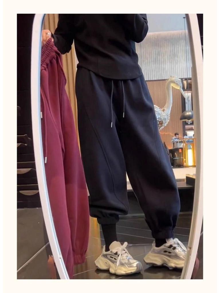 Fleece-Lined High-Waisted Tapered Women's Pants: Plus Size, Loose Fit, Versatile, Thick, Warm, Casual Autumn/Winter Sweatpants.