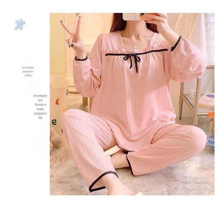 Spring & Autumn Maternity Pajama Set: Long Sleeve & Pants for Postpartum Nursing