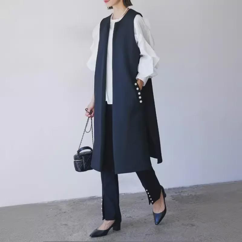 Chaleco Cárdigan Largo de Perlas Japonesas de Lujo para Mujer 2024