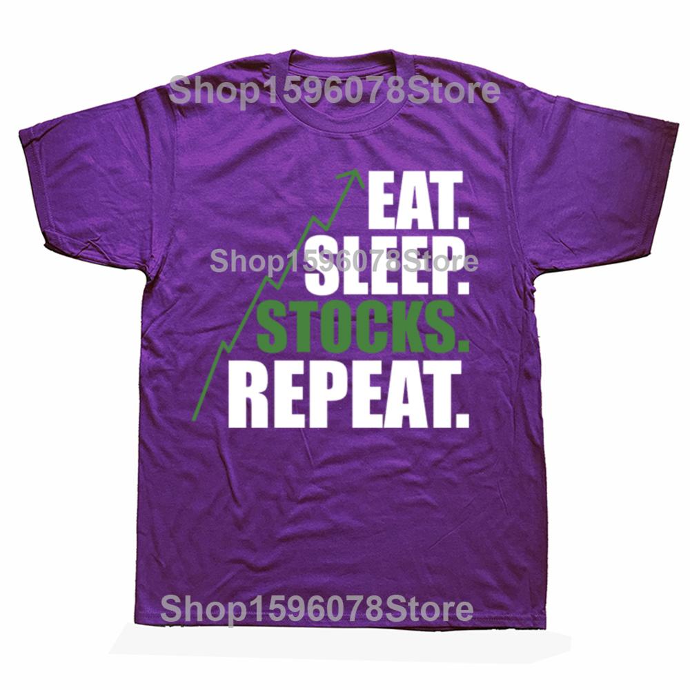 Funny Eat Sleep Stocks Repeat T Shirts Cotton Streetwear Trade Birthday Gifts Mens Clothing Casual Loose Oversized T Shirt