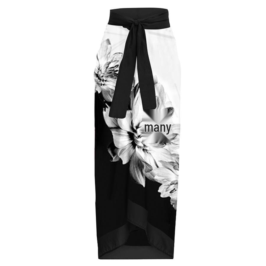 

Женское миди-платье-юбка с цветочным принтом в стиле чернил и завязками, стиль для отпуска, кросс-бордер One Size чёрный