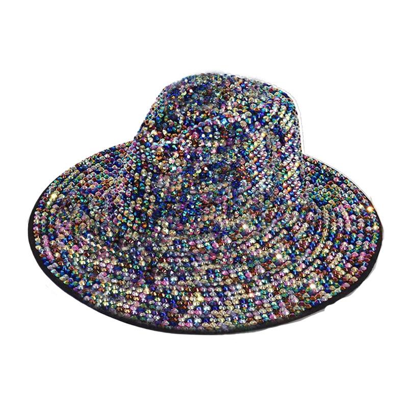 

Rhinestone Colored Diamond Jazz Hat Bright Point Diamond Top Hat Foreign Trade Cross-Border Diamond Setting European And American Style Ab Diamond one size fits all