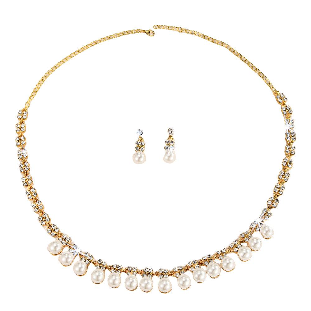 European and American Retro Necklace Set Women's Jewelry Rhinestone Imitation Pearl Exaggerated Jewelry Bridal Wedding Accessories