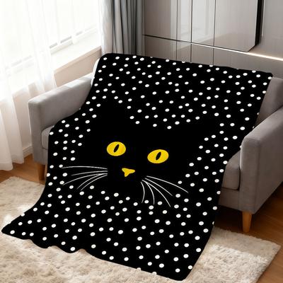 Modern Black Cat Polka Dots Cute Abstract Fashion Soft Warm Plush Blanket Dorm Sofa Living Room Hogar Bedroom Gift Home Flannel