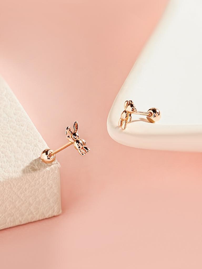 Minimalpiercing 14K Mini Teddy Bear Rabbit Piercing Earrings