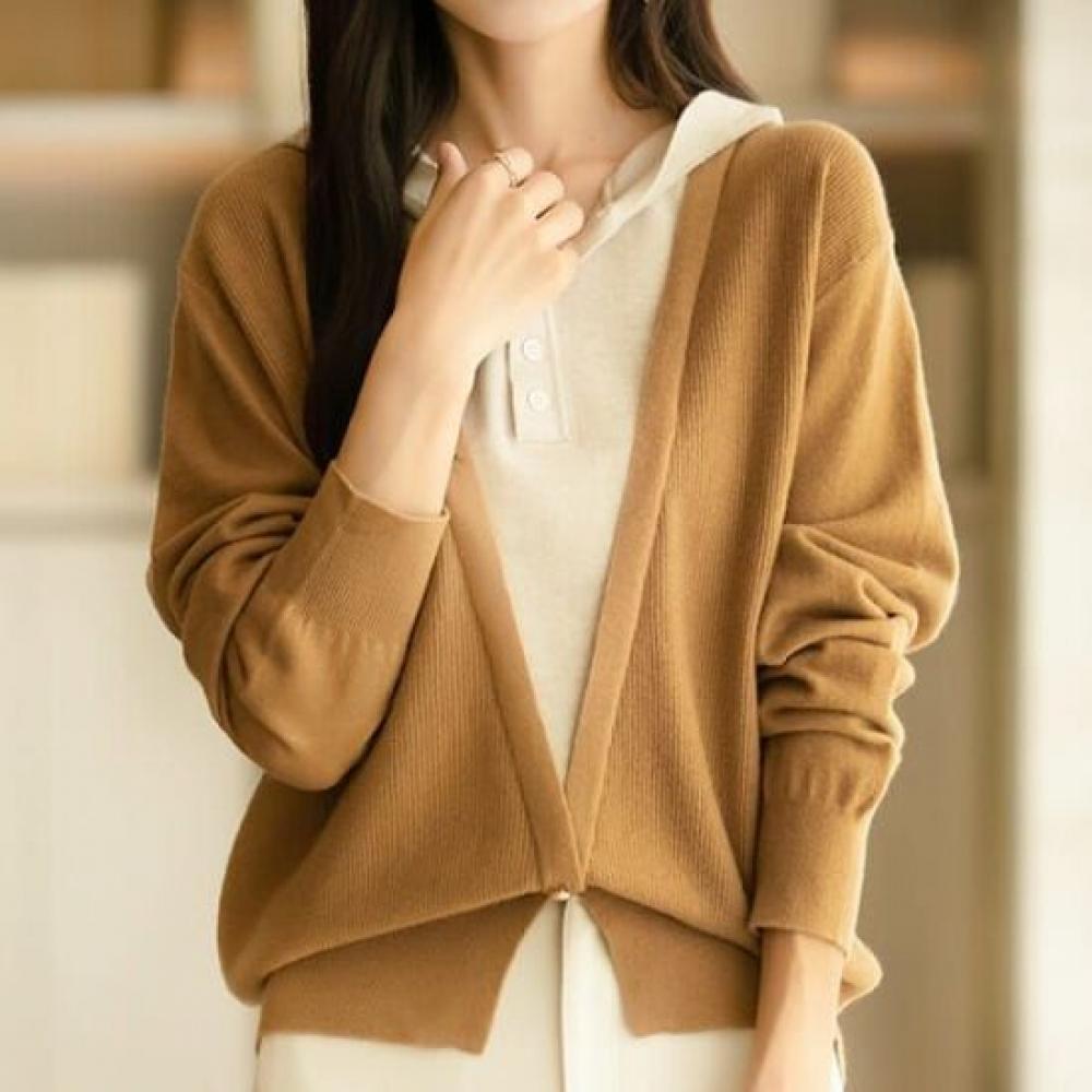 Navava Casual Long Sleeve Two In One Hooded Knit Tee Nk2445