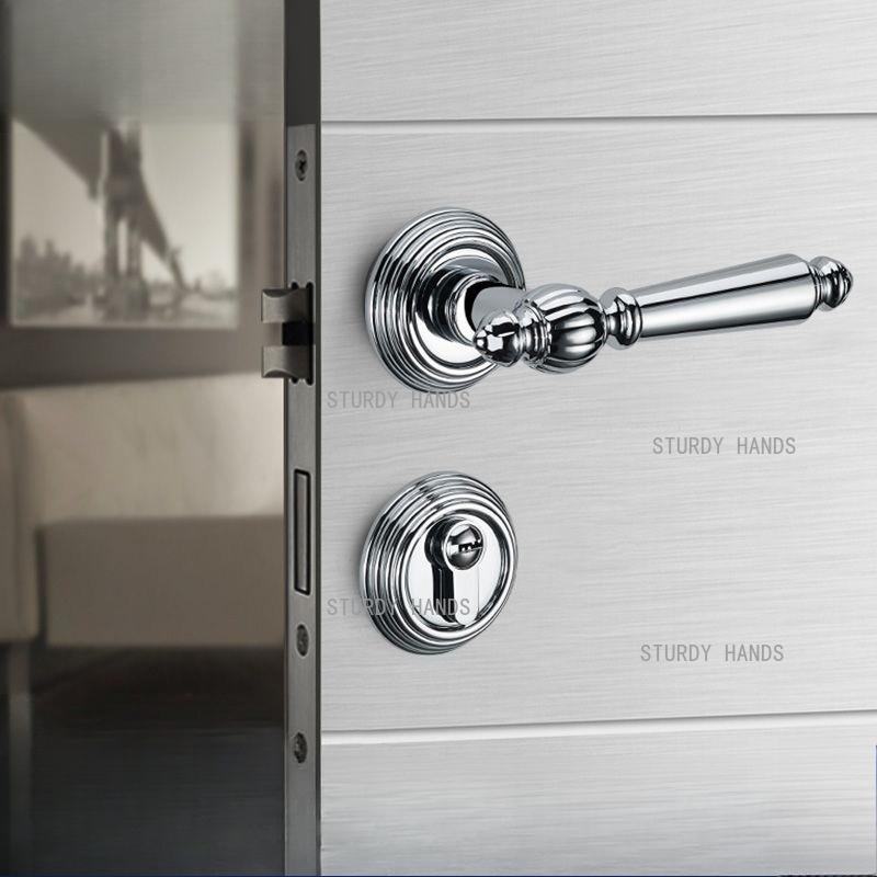 Bright Silver Indoor Silent Door Lock Nordic Light Luxury Bedroom Split Door Handle Lock
