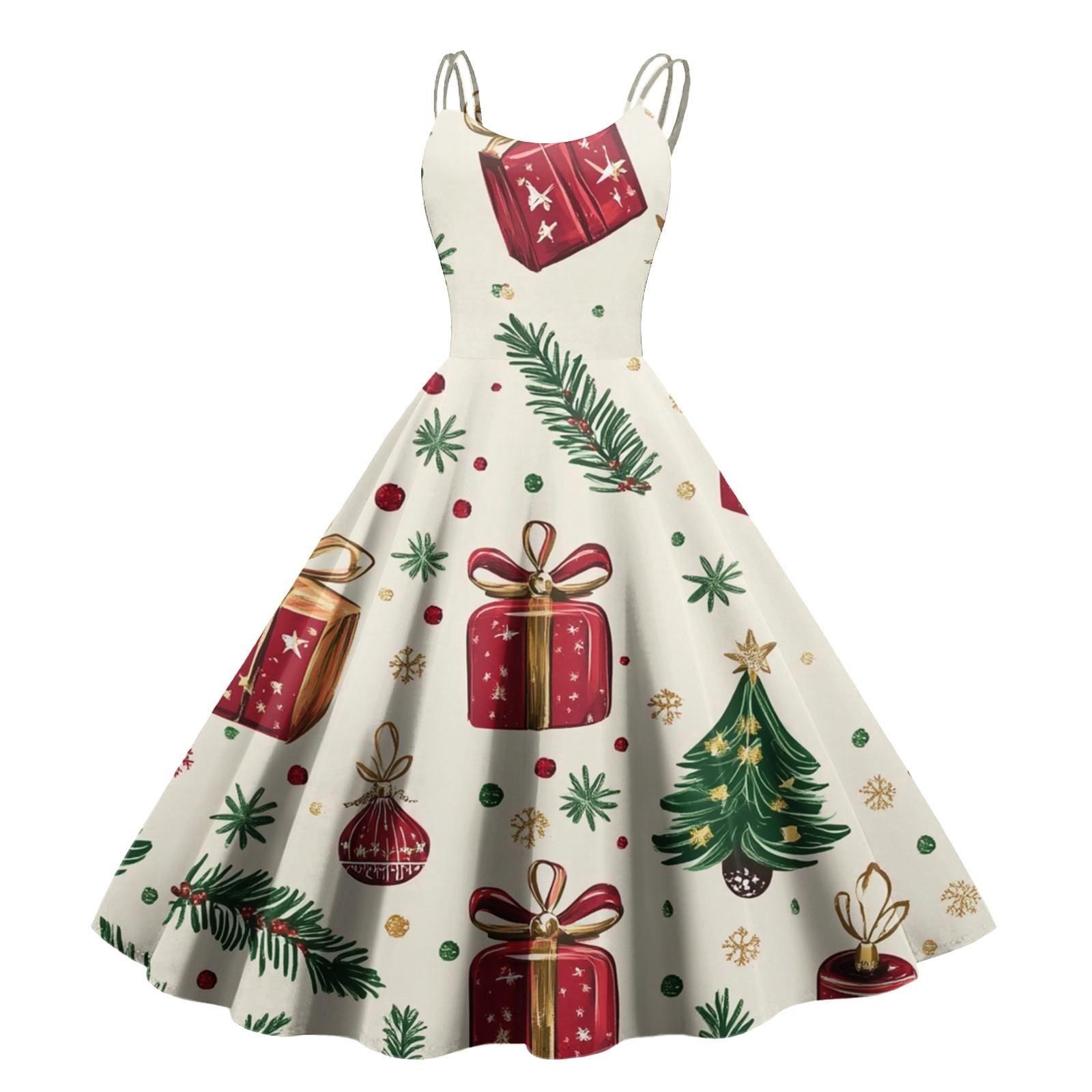 

Женские рождественские подарки, напечатанная шапка Санты, сексуальное платье с открытыми плечами в стиле панк-винтаж M