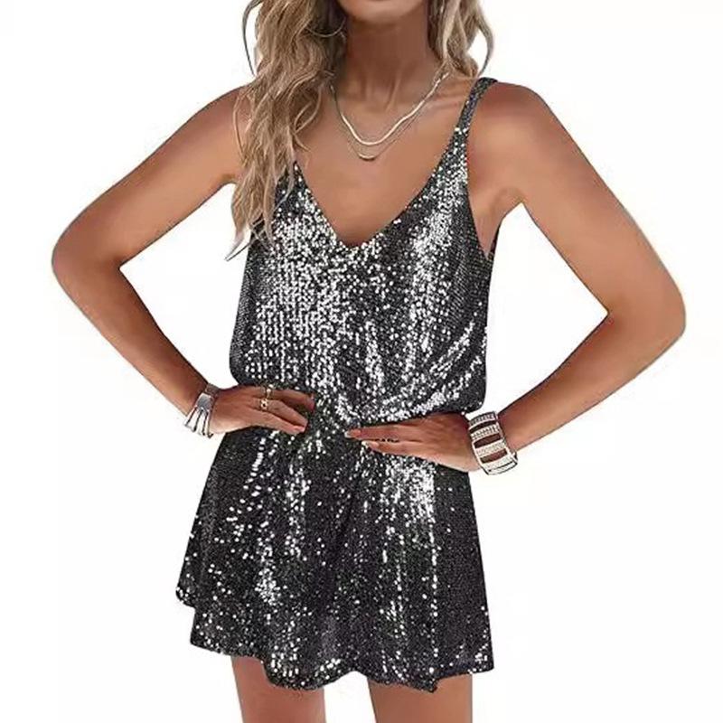 Dámská volná sexy sukně s V-výstřihem do klubu, styl čisté touhy, evropská a americká šlehačková sukně s flitry, šaty