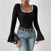 New Solid Color Long-sleeved Pullover Knitted Slim Fashionable and Sexy Low-necked Women's Clothing