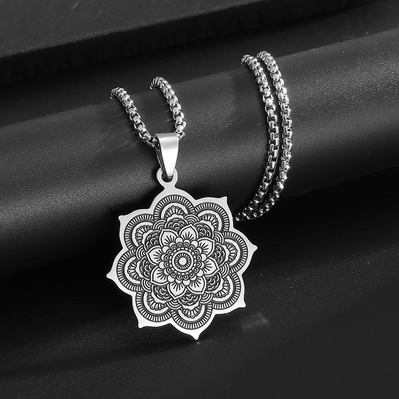 Lotus Retro Fashion Versatile Mandala Jewelry Accessories Pendant Necklace 60CM(Necklace Long)