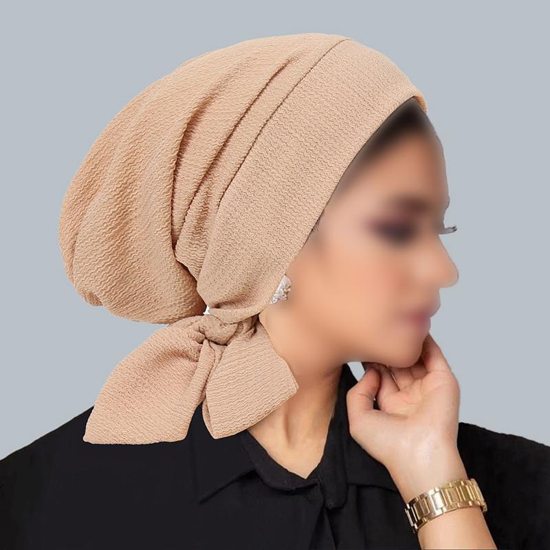2025 Ramadan Women Turban Crinkle Hijab Hats Long Tail Head Wraps Elastic Muslim Hats Breathable Chemo Cap For Women Girls