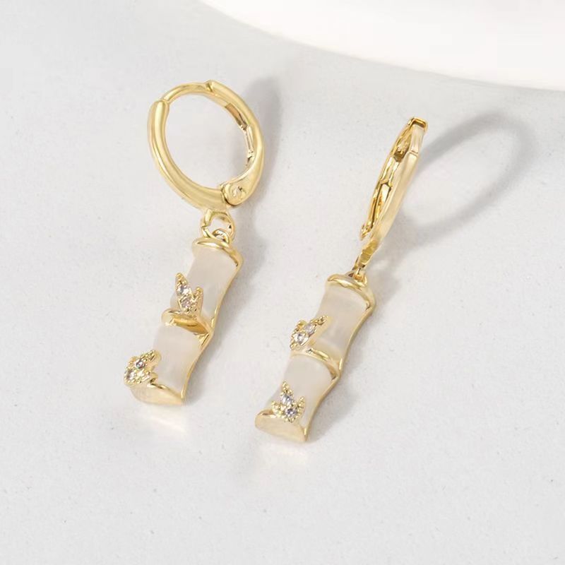 Chinese style simple new earrings opal bamboo joint retro style exquisite ear buckle fashion temperament versatile woman