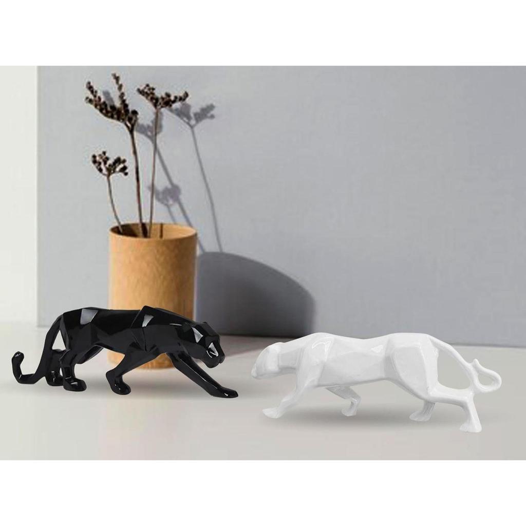 Modern Black & White Geometric Shape Panther for Home Decor (Pack of 2, White & Black)