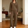Women's V-Neck Pullover Sweatshirt and Wide Leg Pants Set Casual Outfit