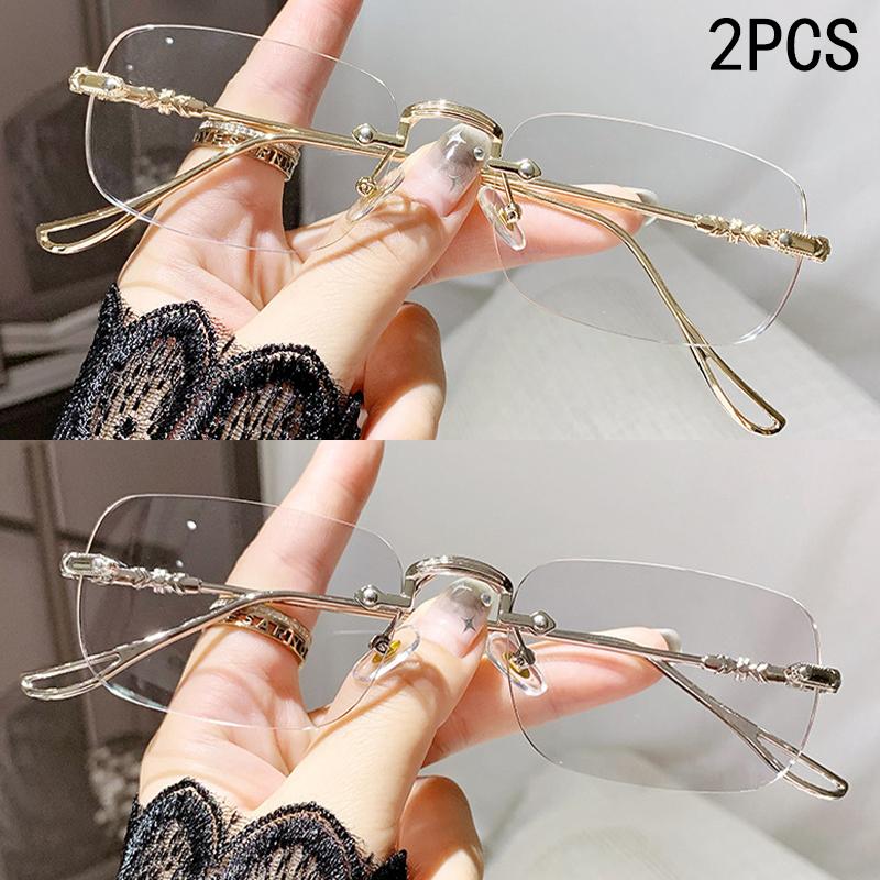 2PCS Po-sensitive Color-changing Anti-blue Light Nearsighted Glasses Rimless And Elegant Style Model 2190