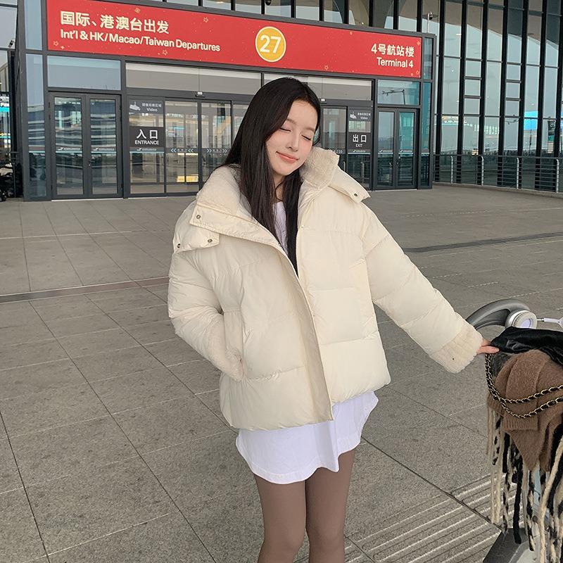Down cotton-padded clothes for women's winter new small thickened lamb wool splicing cotton-padded jacket