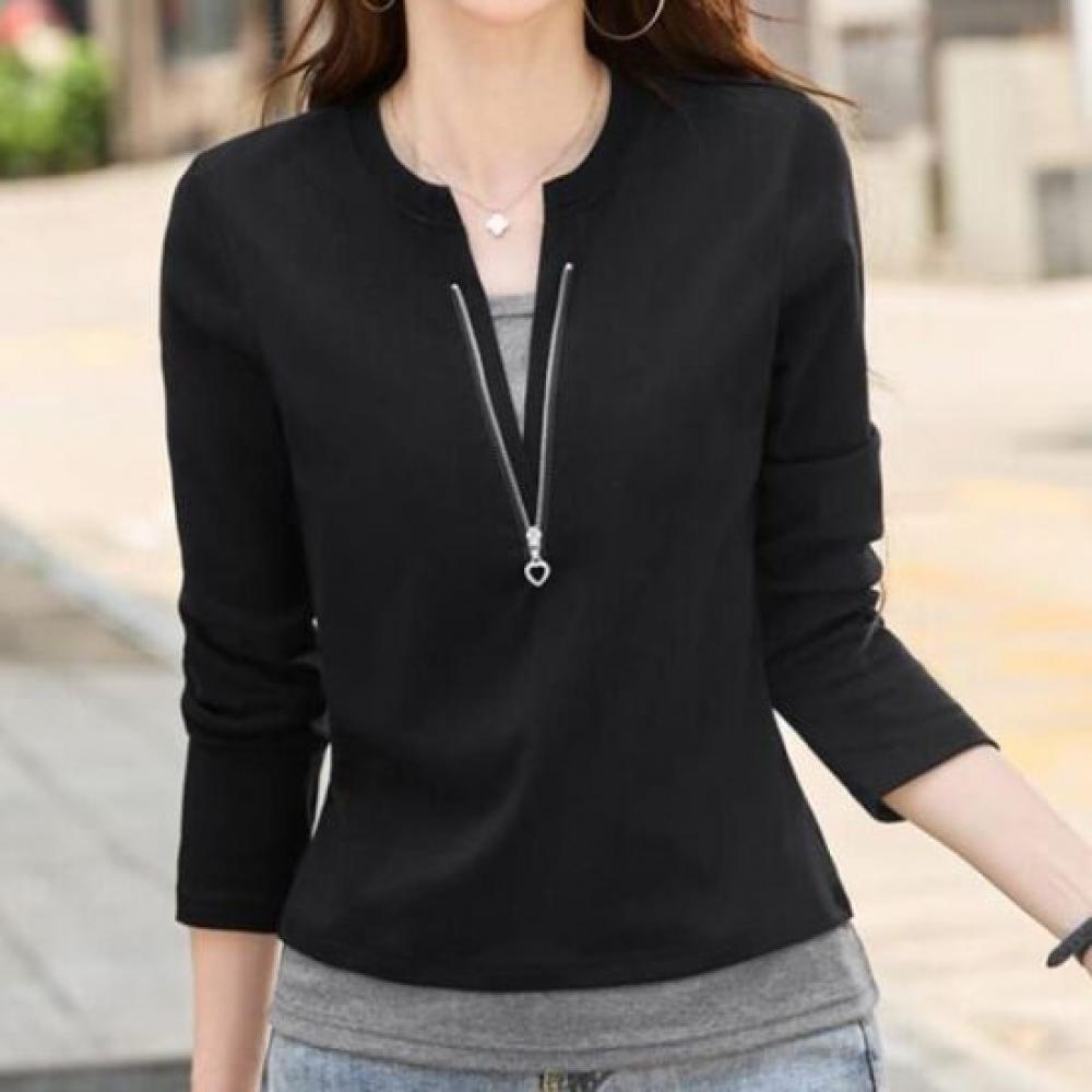 Navava Women Daily Casual Zipper PoinT Long Sleeve T shirT nT3190