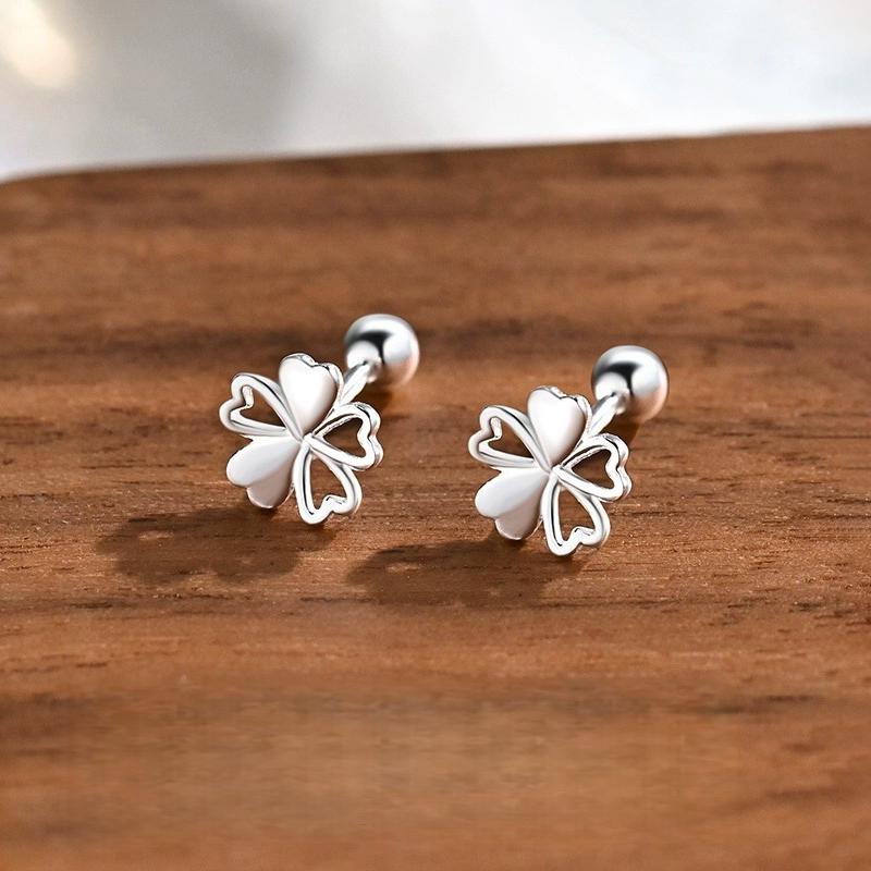 

925 Silver Needle Zircon Hollow Flower Plant Stud Earrings For Women Cute Fine Jewelry Niche Light Luxury Accessories
