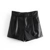 Women Chic Fashion Faux Leather Side Pockets Shorts Vintage High Waist Zipper Fly Female Skirts Mujer Streetwear