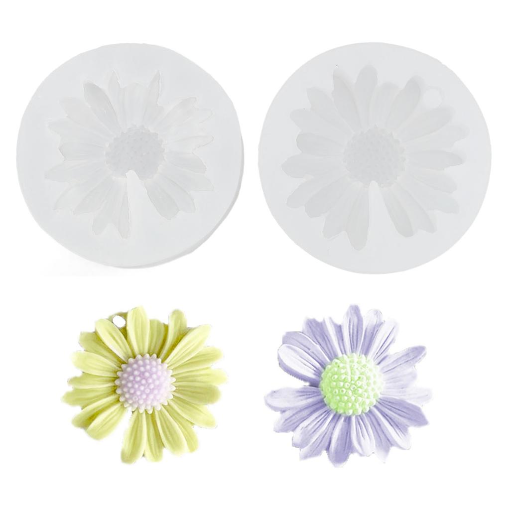 2Pcs Daisy Silicone Chocolate Molding Chrysanthemum Flower Fondant for Cake Decoration Polymer Clay