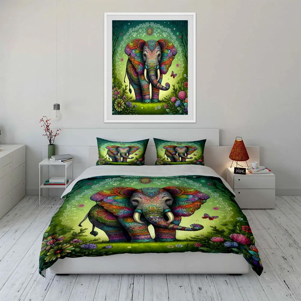 Colorful Elephant Art Decor Set Bedding Set with 1 Duvet Cover 2 Pillowcases Single Double King Queen Gift