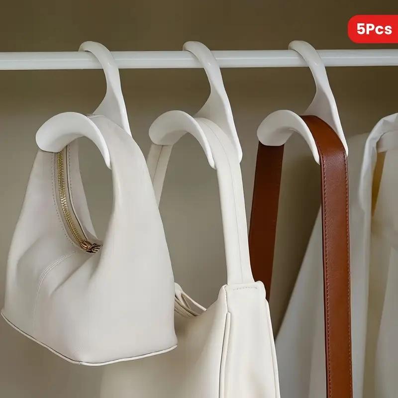 5pcs White Plastic Wardrobe Hooks - Durable Handbag Hangers with Smooth Finish, Ideal for Organizing Accessories & Bags