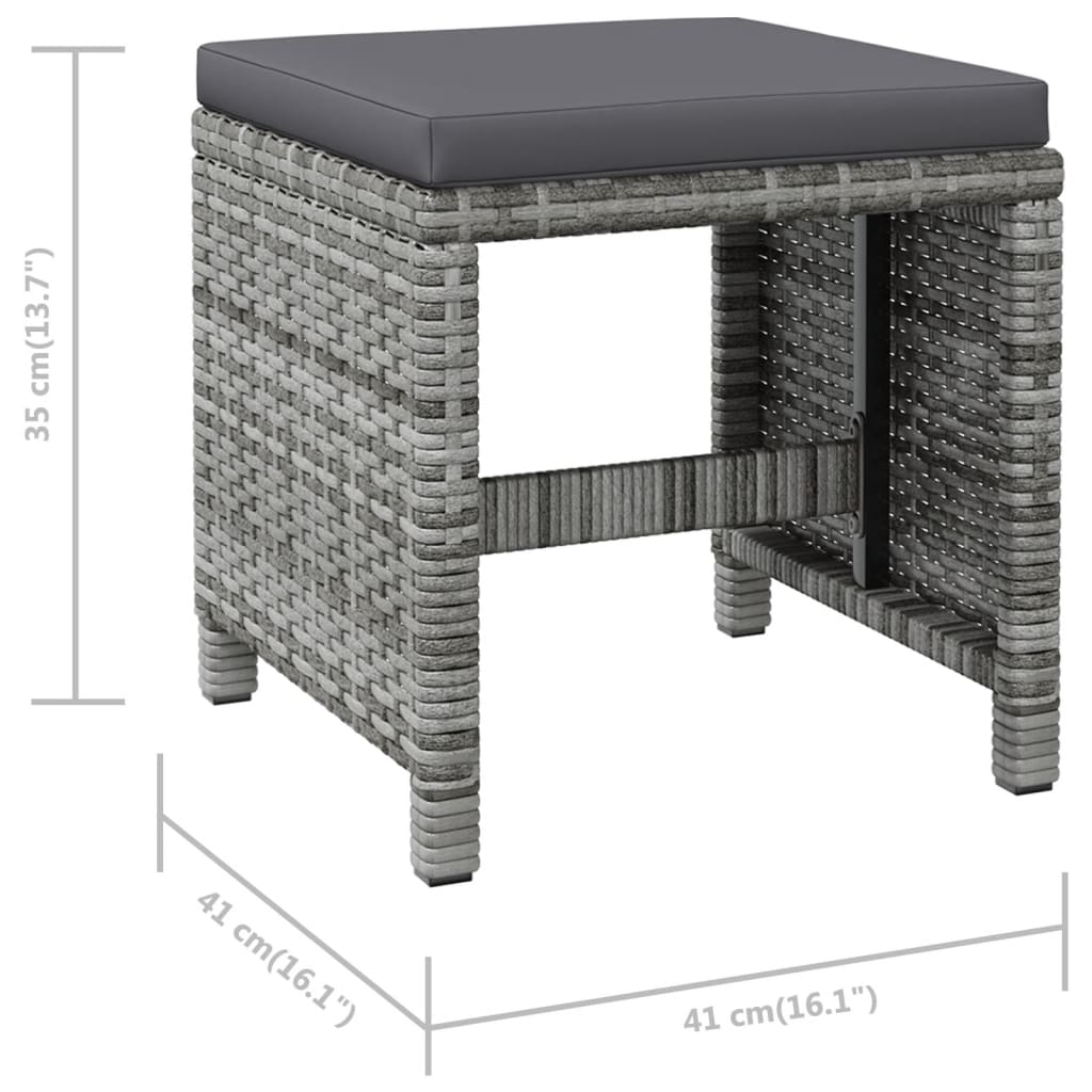 4 Piece Garden Chair and Footstool Set Grey Poly Rattan