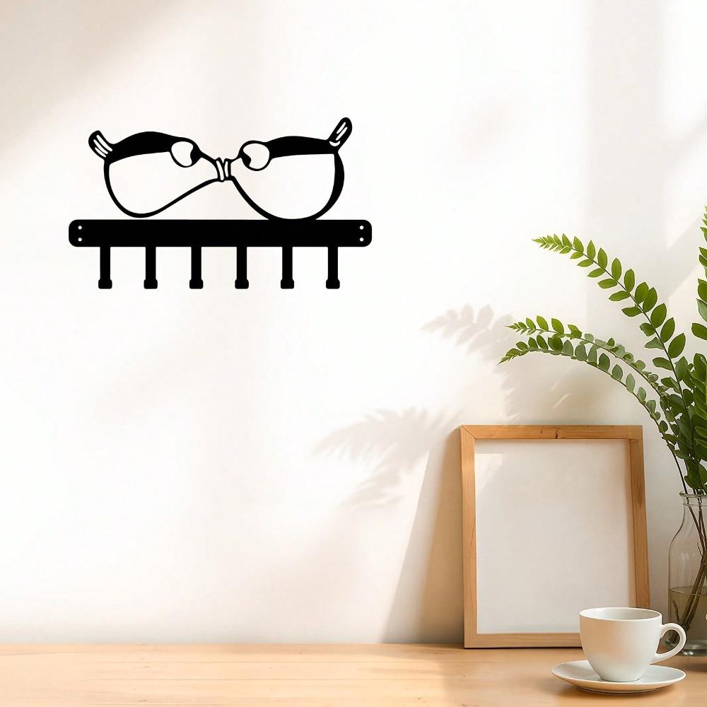 Modern Wall Mounted Key Holder and Shelf with Hooks for Keys Coats Hats Storage Entryway Living Room Decor Space Saving Metal Rack