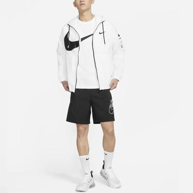 Nike Men's Swoosh Logo Printed Wind Proof Jacket White DJ8038-100