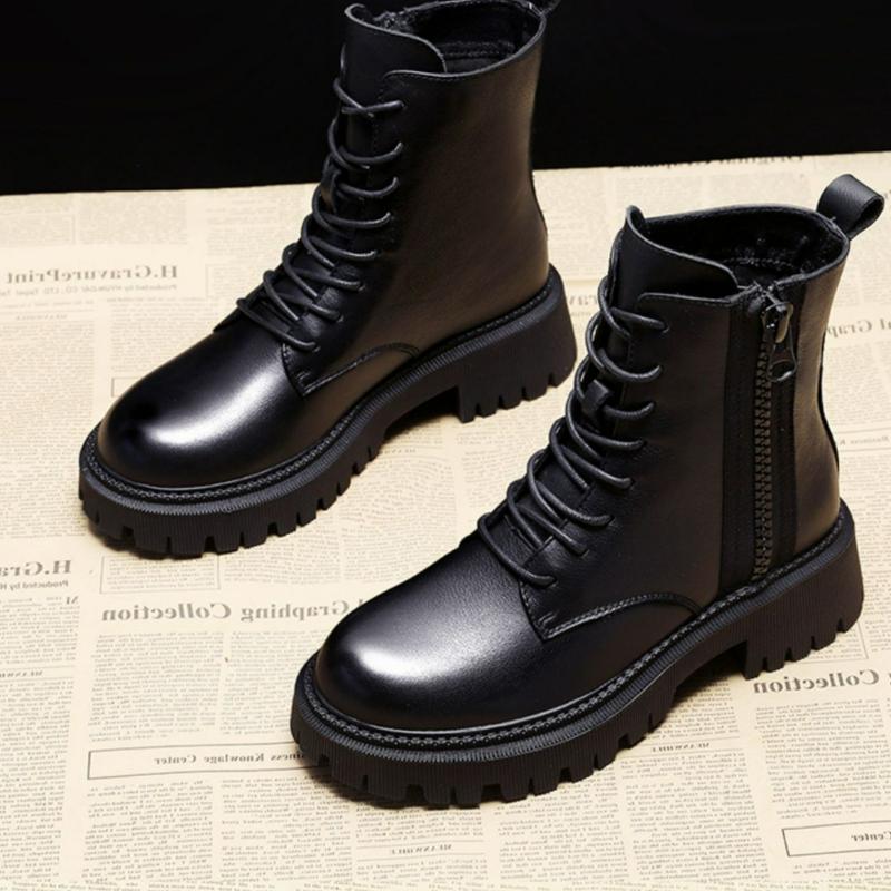 Podzimní A Zimní Nové Ležérní Boty Martin na Zip a Šněrování se Sametem, Odolné proti Opotřebení, Módní Boty, Dámské Boty, Boty