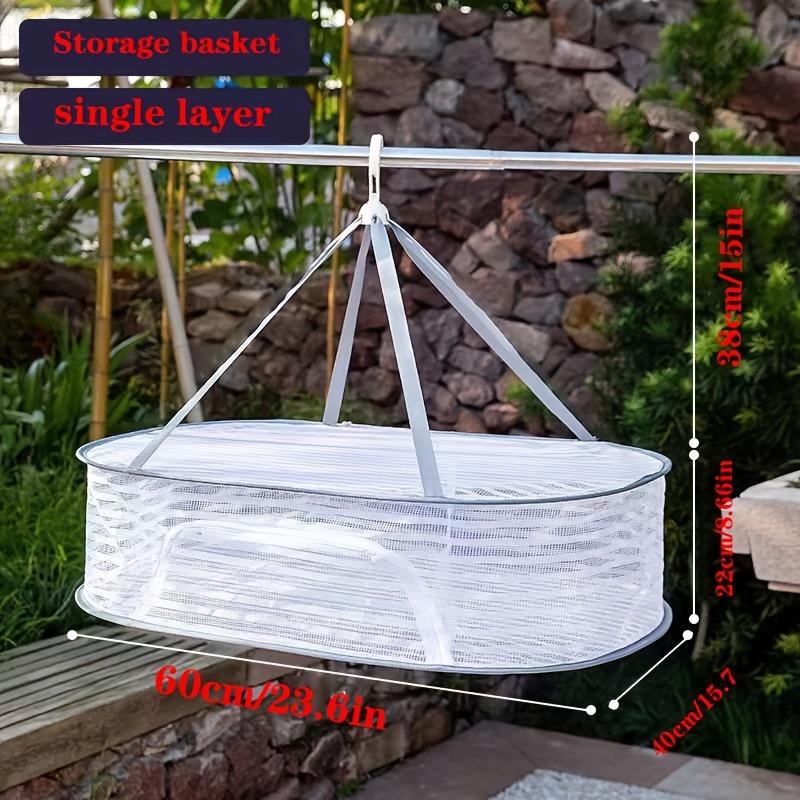 1~3patrový skládací sušák na prádlo se zipem - Netoxická polyesterová síťovina pro ryby, krevety a bylinky Vhodné pro sušení potravin a zavěšování ovoce