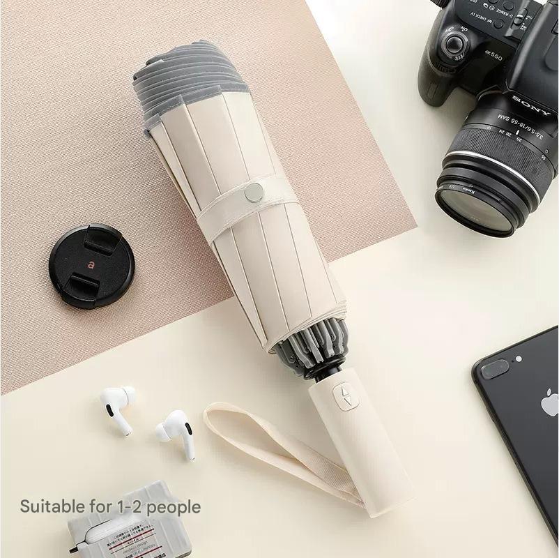 

High-end 10 Bone Automatic Umbrella Enlarged Thickened Windproof Rainproof Safety Reflective Edges Business Tri-fold Umbrella бежевый