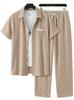 1116 New Solid Color Lapel Set, Men's Loose and Breathable Casual Two-piece Set for Beach Vacation