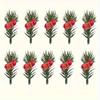 12/24pcs Christmas Pine Picks Artificial Red Berries Branches with Pine Branch for DIY Wreath 2026 Navidad Party Decor Supplies