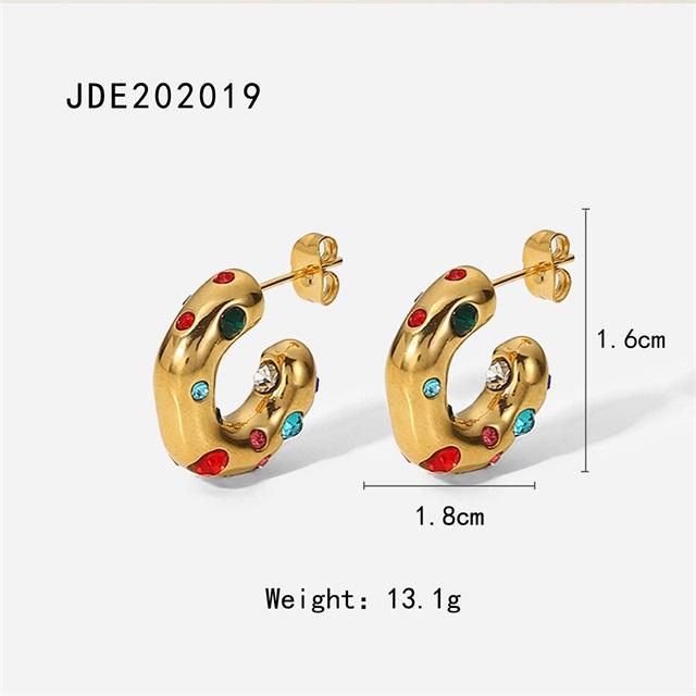 

Stainless Steel Earrings Irregular C Shape Ear Studs Gold Plated Colored Zircon Jewelry For Women Simple Fashion Jewelry Gif