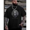 Men'S Plus Size 100% Fenrir Wolf Head Print T-Shirt - Casual Short Sleeve Round Neck Tee Suitable for Spring Summer Fall, PLUS SIZE