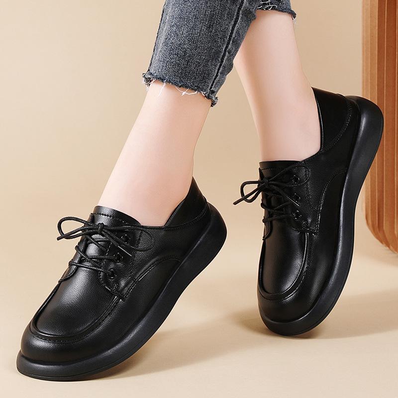 Lace-up small leather shoes spring new casual British style soft-soled loafer flat-soled single shoes