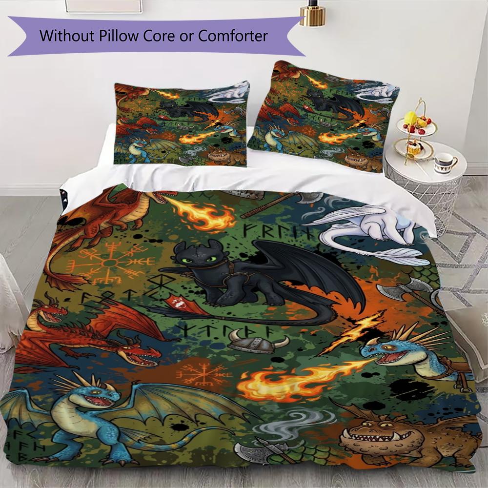 How To Train Your Dragon Pattern Bedding Uilt Set Uilt Cover Pillowcase Home Decoration Birthday Gift (1 * Duvet Cover + 2 * Pillowcase Without Core)